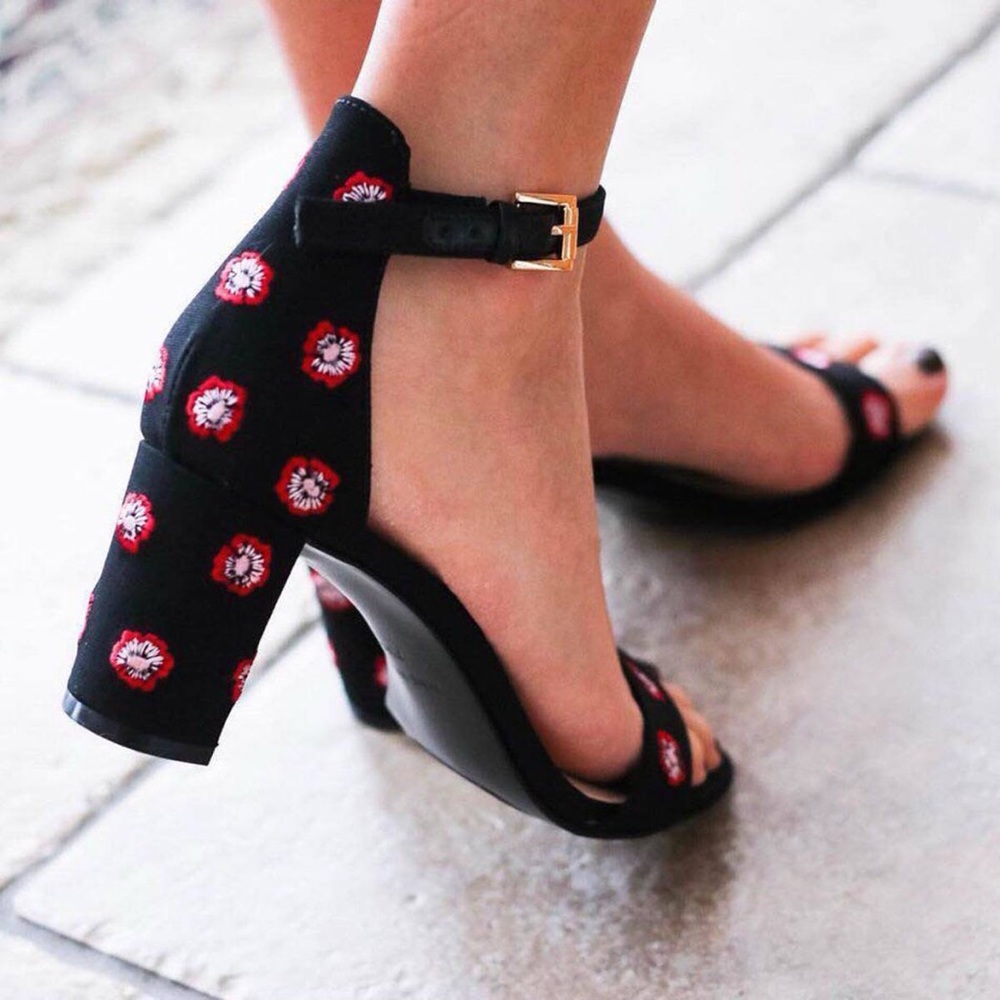 Nine West Black Heels with Red Floral Accents